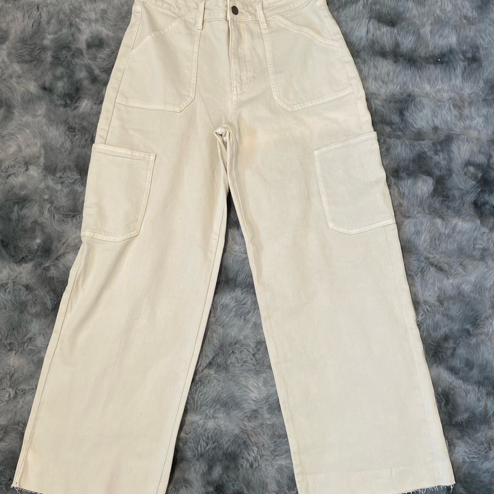 JBD Stylish Cream Wide-Leg Pants -Cargo